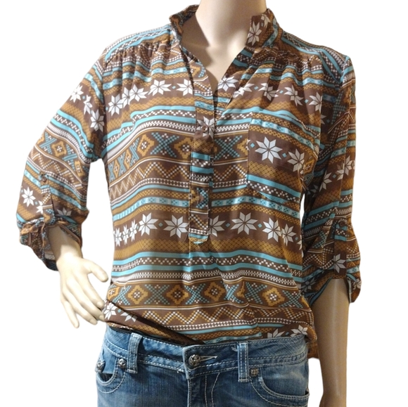 BOGO: Kiki LaRue Sheer Tribal Blouse - Picture 1 of 6